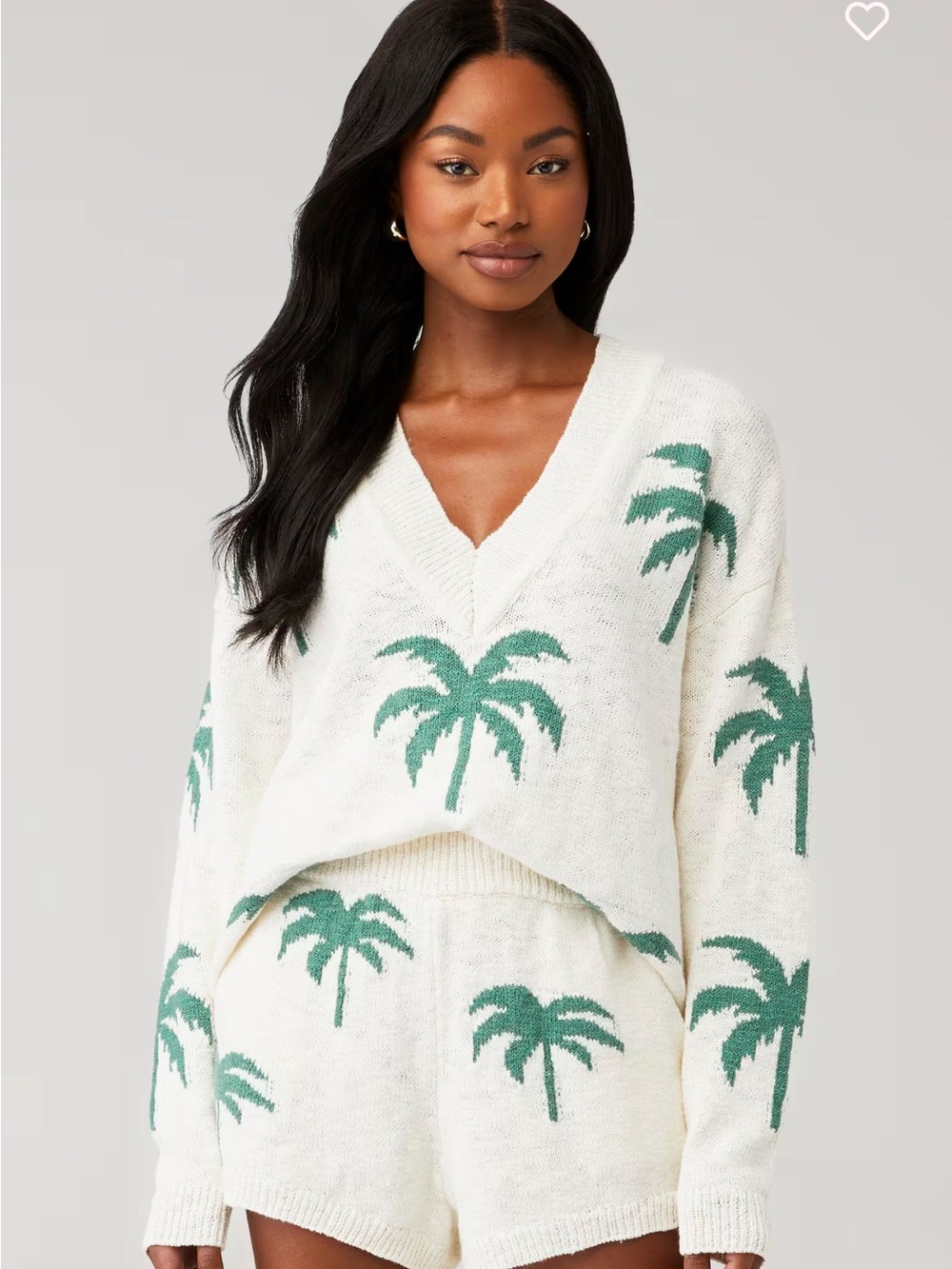 Show Me Your MuMu Cream V-Neck Palm-Print Sweater